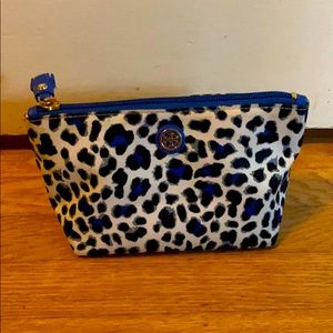 Tory Burch Blue Cheetah Cosmetic Makeup Bag